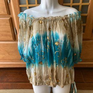 Peter Nygard Crinkle Metallic Sequin Tie Dyed Blouse  10
